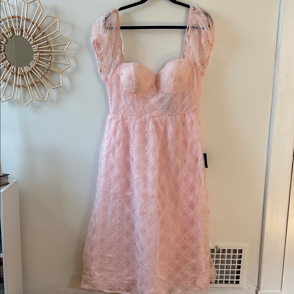 Lulu's Pink Wedding Dress with Lace and Sweetheart Neckline